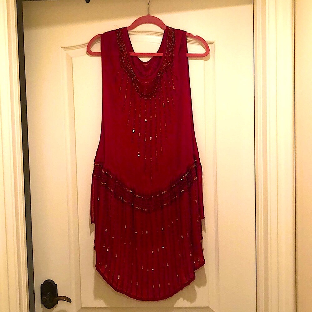 Red Free People Beaded Sheer Drop Waist Tunic